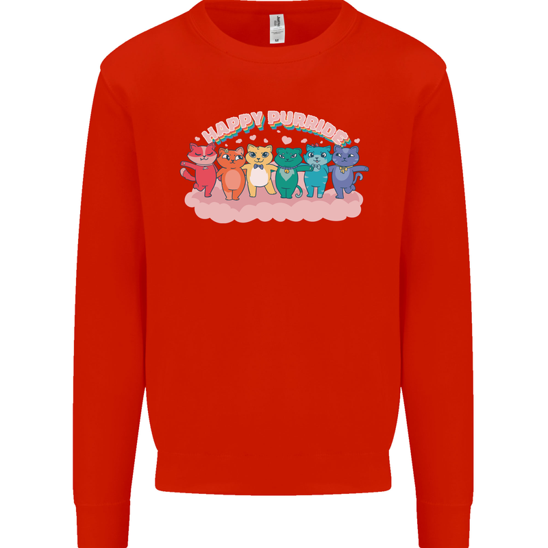 LGBT Happy Purride Funny Gay Cats Kids Sweatshirt Jumper Bright Red