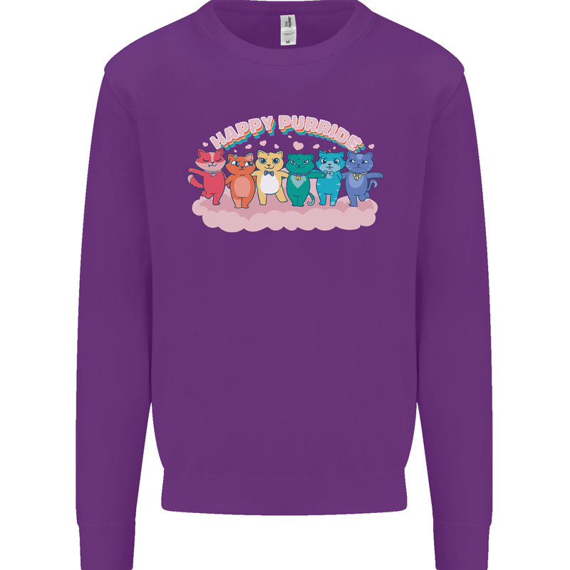 LGBT Happy Purride Funny Gay Cats Kids Sweatshirt Jumper Purple