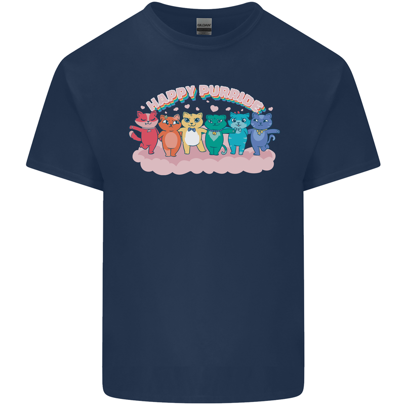 LGBT Happy Purride Funny Gay Cats Kids T-Shirt Childrens Navy Blue
