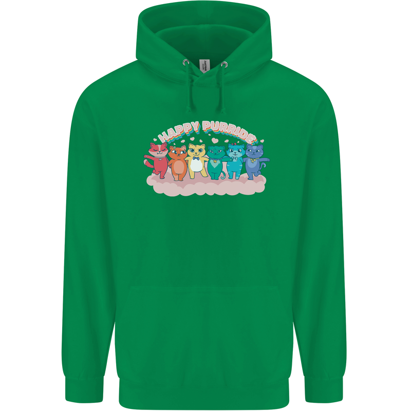 LGBT Happy Purride Funny Gay Cats Mens 80% Cotton Hoodie Irish Green