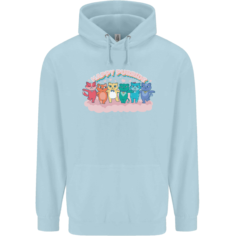 LGBT Happy Purride Funny Gay Cats Mens 80% Cotton Hoodie Light Blue