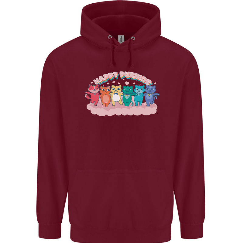 LGBT Happy Purride Funny Gay Cats Mens 80% Cotton Hoodie Maroon