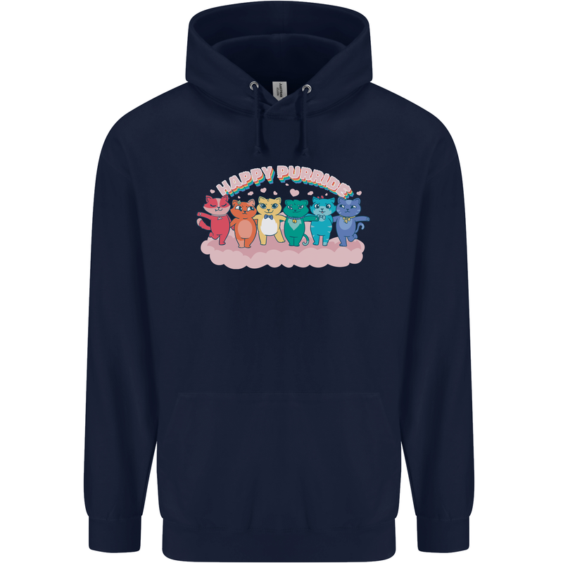 LGBT Happy Purride Funny Gay Cats Mens 80% Cotton Hoodie Navy Blue