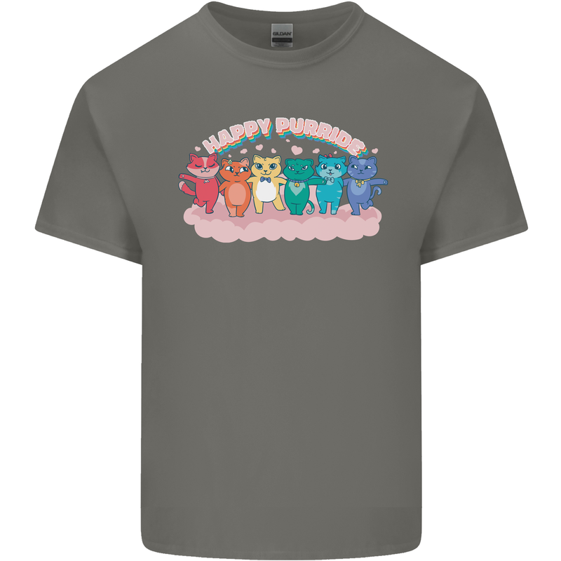 LGBT Happy Purride Funny Gay Cats Mens Cotton T-Shirt Tee Top Charcoal
