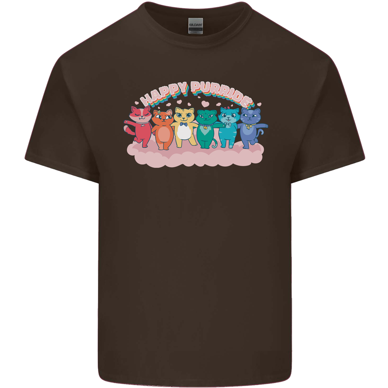 LGBT Happy Purride Funny Gay Cats Mens Cotton T-Shirt Tee Top Dark Chocolate