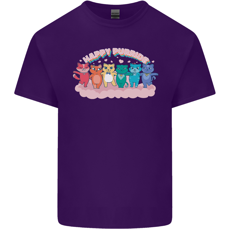 LGBT Happy Purride Funny Gay Cats Mens Cotton T-Shirt Tee Top Purple