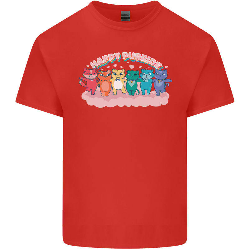 LGBT Happy Purride Funny Gay Cats Mens Cotton T-Shirt Tee Top Red