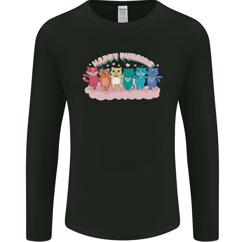 LGBT Happy Purride Funny Gay Cats Mens Long Sleeve T-Shirt Black
