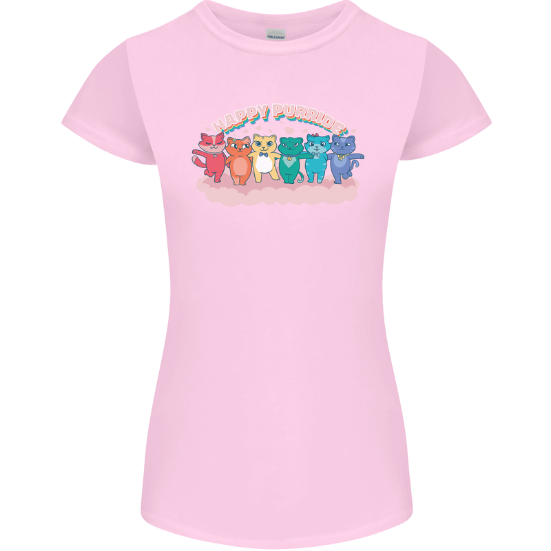 LGBT Happy Purride Funny Gay Cats Womens Petite Cut T-Shirt Light Pink