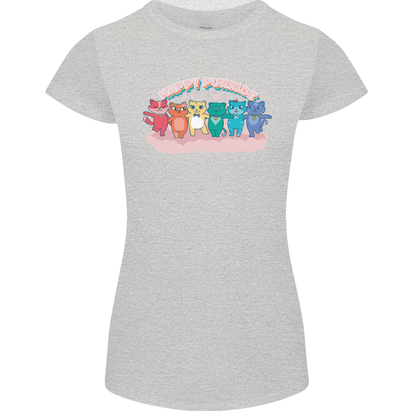 LGBT Happy Purride Funny Gay Cats Womens Petite Cut T-Shirt Sports Grey