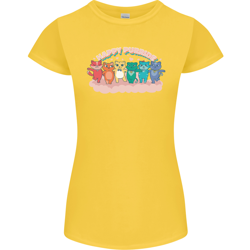 LGBT Happy Purride Funny Gay Cats Womens Petite Cut T-Shirt Yellow