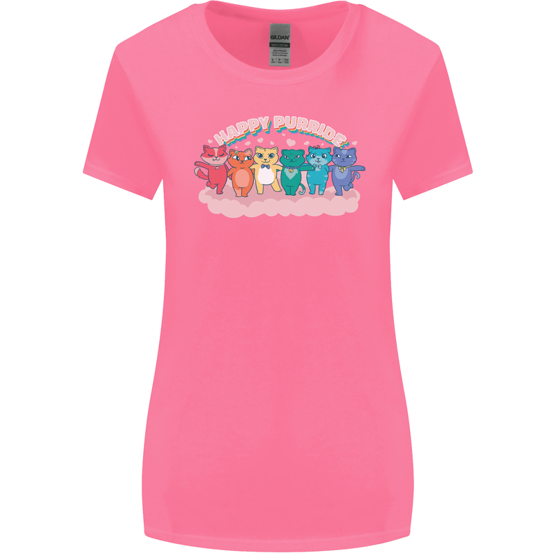 LGBT Happy Purride Funny Gay Cats Womens Wider Cut T-Shirt Azalea