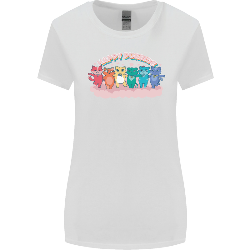 LGBT Happy Purride Funny Gay Cats Womens Wider Cut T-Shirt White