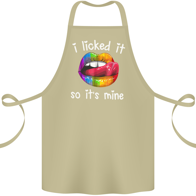 LGBT I Licked it So It's Mine Gay Pride Day Cotton Apron 100% Organic Khaki