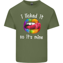 LGBT I Licked it So It's Mine Gay Pride Day Mens Cotton T-Shirt Tee Top Military Green