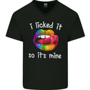 LGBT I Licked it So It's Mine Gay Pride Day Mens V-Neck Cotton T-Shirt Black