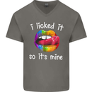 LGBT I Licked it So It's Mine Gay Pride Day Mens V-Neck Cotton T-Shirt Charcoal