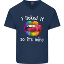 LGBT I Licked it So It's Mine Gay Pride Day Mens V-Neck Cotton T-Shirt Navy Blue