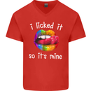 LGBT I Licked it So It's Mine Gay Pride Day Mens V-Neck Cotton T-Shirt Red