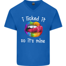 LGBT I Licked it So It's Mine Gay Pride Day Mens V-Neck Cotton T-Shirt Royal Blue