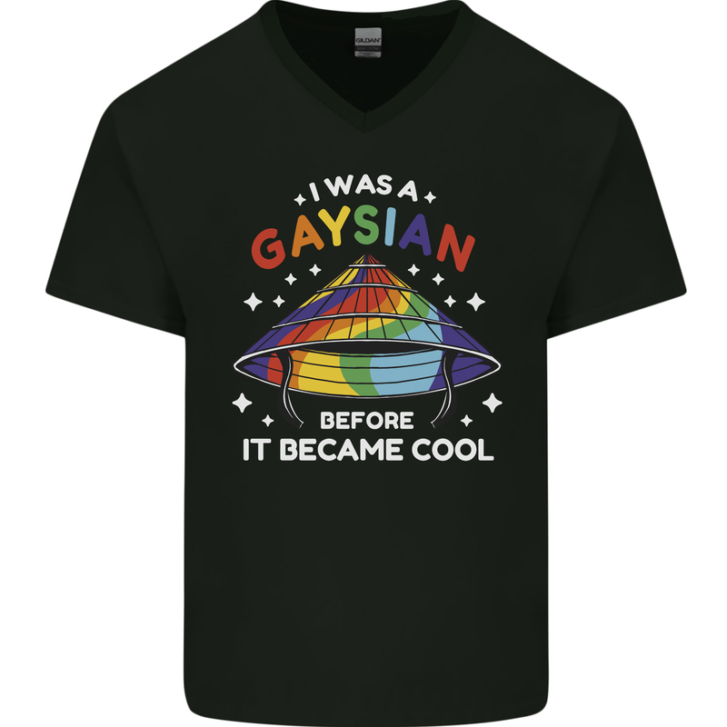 LGBT I Was a Gaysian Before it Came Cool Mens V-Neck Cotton T-Shirt Black