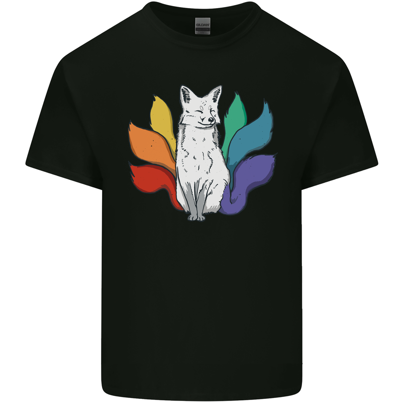 LGBT Kitsune Fox Gay Pride Mens Cotton T-Shirt Tee Top Black