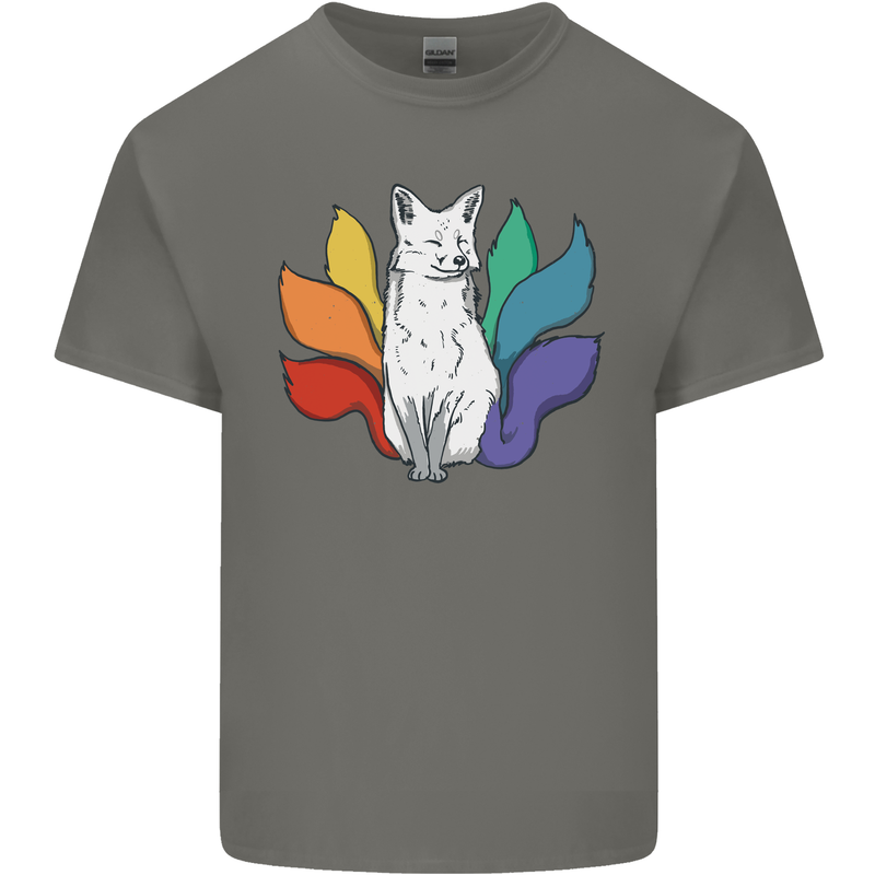 LGBT Kitsune Fox Gay Pride Mens Cotton T-Shirt Tee Top Charcoal