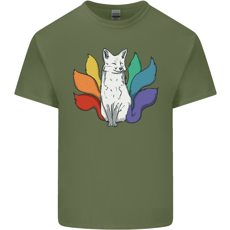 LGBT Kitsune Fox Gay Pride Mens Cotton T-Shirt Tee Top Military Green