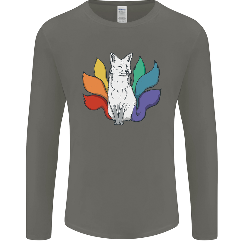 LGBT Kitsune Fox Gay Pride Mens Long Sleeve T-Shirt Charcoal