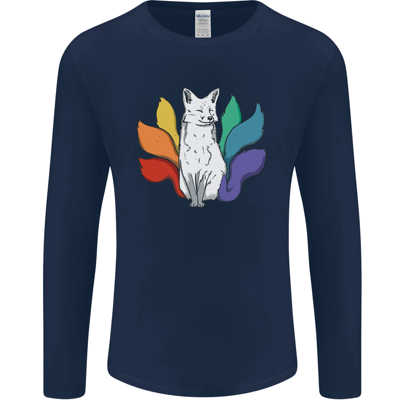 LGBT Kitsune Fox Gay Pride Mens Long Sleeve T-Shirt Navy Blue