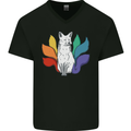 LGBT Kitsune Fox Gay Pride Mens V-Neck Cotton T-Shirt Black