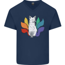 LGBT Kitsune Fox Gay Pride Mens V-Neck Cotton T-Shirt Navy Blue