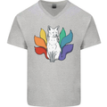 LGBT Kitsune Fox Gay Pride Mens V-Neck Cotton T-Shirt Sports Grey