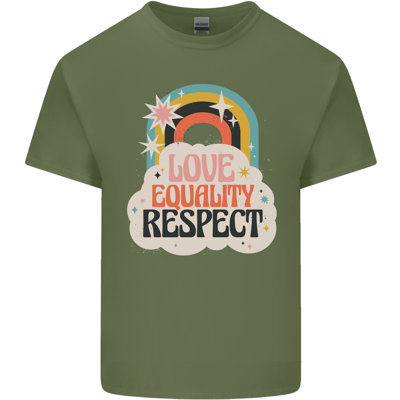 LGBT Love Equality Respect Gay Pride Day Mens Cotton T-Shirt Tee Top Military Green