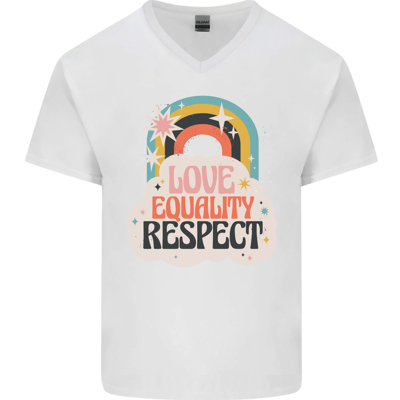 LGBT Love Equality Respect Gay Pride Day Mens V-Neck Cotton T-Shirt White