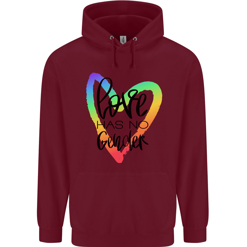 LGBT Love Has No Gender Gay Pride Day Mens 80% Cotton Hoodie Maroon