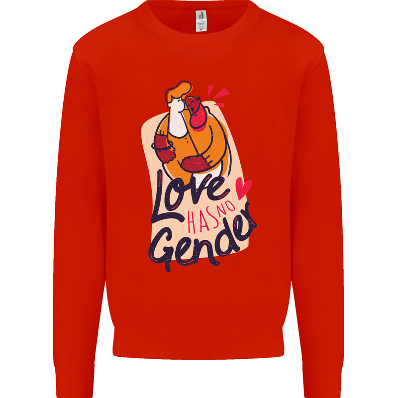 LGBT Love Has No Gender Gay Pride Day Mens Sweatshirt Jumper Bright Red