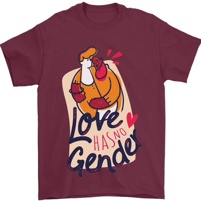 LGBT Love Has No Gender Gay Pride Day Mens T-Shirt Cotton Gildan Maroon