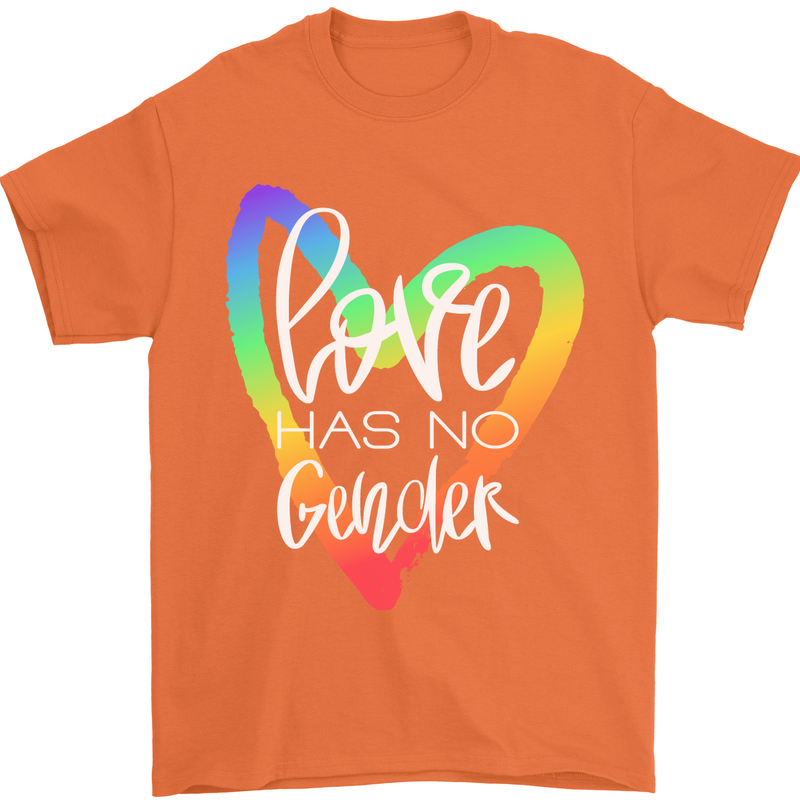 LGBT Love Has No Gender Gay Pride Day Mens T-Shirt Cotton Gildan Orange
