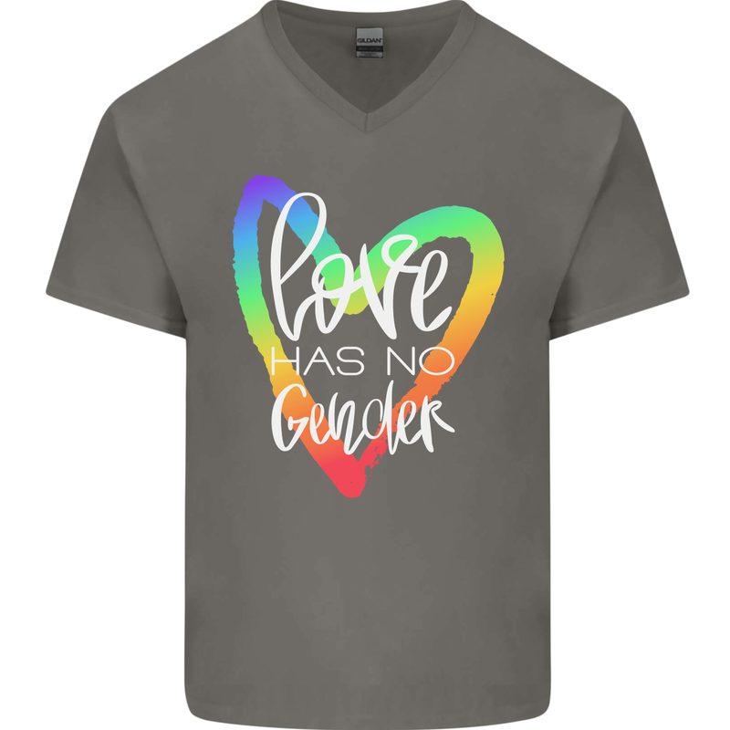 LGBT Love Has No Gender Gay Pride Day Mens V-Neck Cotton T-Shirt Charcoal