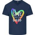 LGBT Love Has No Gender Gay Pride Day Mens V-Neck Cotton T-Shirt Navy Blue