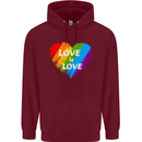 LGBT Love Is Love Gay Pride Day Awareness Mens 80% Cotton Hoodie Maroon