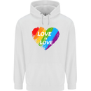 LGBT Love Is Love Gay Pride Day Awareness Mens 80% Cotton Hoodie White