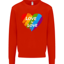 LGBT Love Is Love Gay Pride Day Awareness Mens Sweatshirt Jumper Bright Red