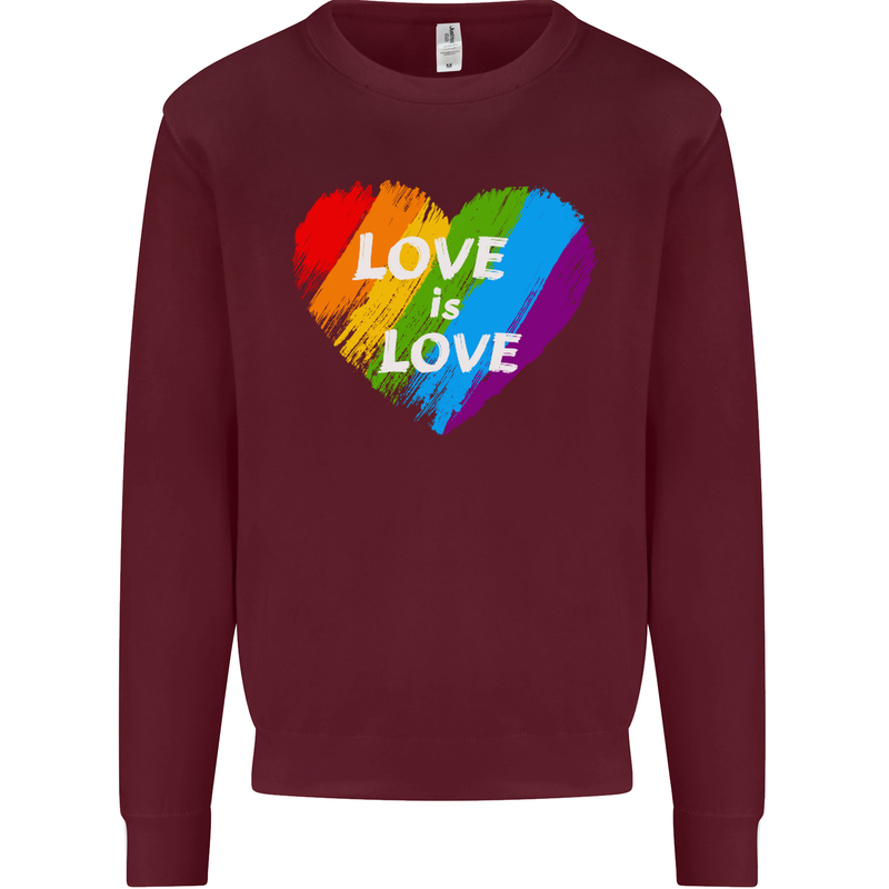 LGBT Love Is Love Gay Pride Day Awareness Mens Sweatshirt Jumper Maroon