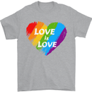 LGBT Love Is Love Gay Pride Day Awareness Mens T-Shirt Cotton Gildan Sports Grey
