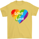 LGBT Love Is Love Gay Pride Day Awareness Mens T-Shirt Cotton Gildan Yellow