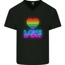 LGBT Love Is Love Gay Pride Day Awareness Mens V-Neck Cotton T-Shirt Black