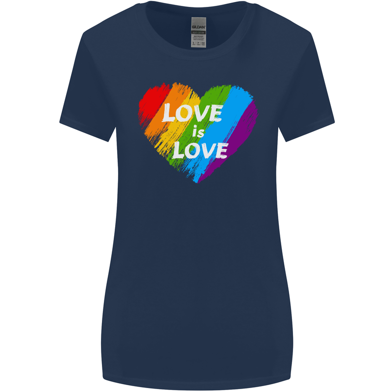 LGBT Love Is Love Gay Pride Day Awareness Womens Wider Cut T-Shirt Navy Blue
