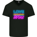 LGBT Love Wins Gay Pride Day Awareness Mens V-Neck Cotton T-Shirt Black
